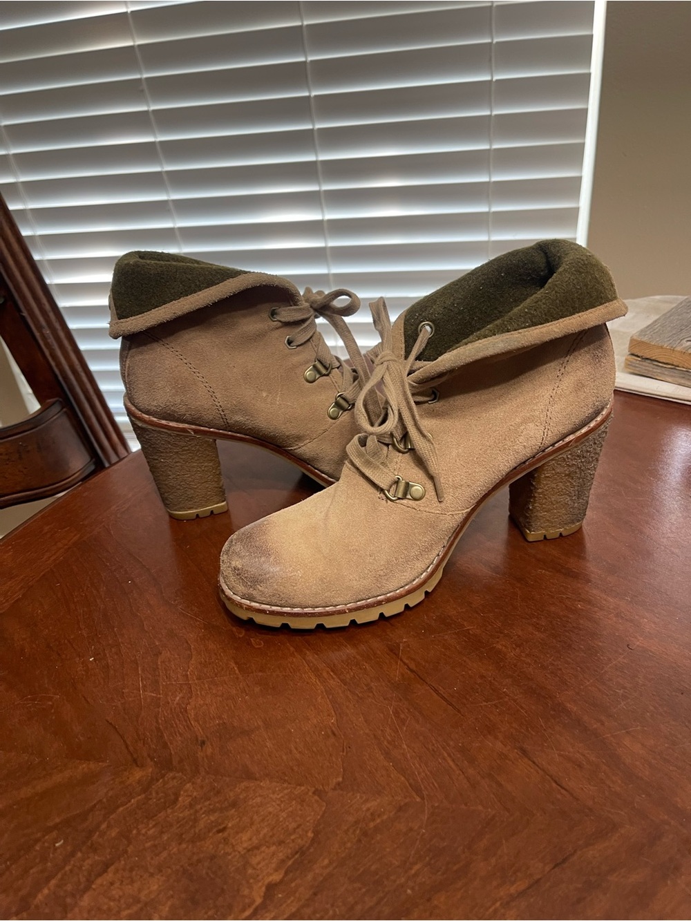 UGG Tan Calynda Leather Lace Up Heel Boot